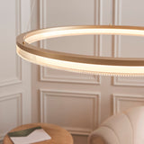 Endon Lansina Hoop Pendant Brushed gold plated finish & opal ribbed acrylic