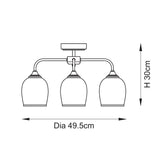 Endon Ashcroft 3lt Semi Flush Brushed aged brass plate & clear glass