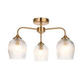Endon Ashcroft Ribbed 3lt Semi Flush Brushed aged brass plate & clear ribbed glass