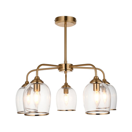 Endon Ashcroft 5lt Pendant Brushed aged brass plate & clear glass