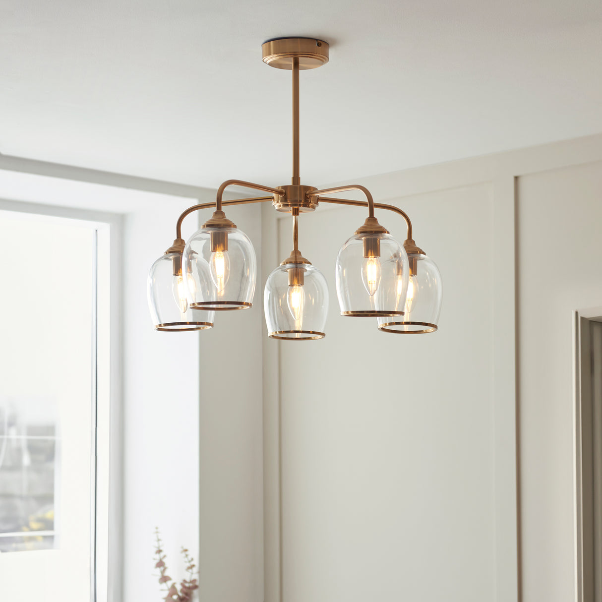 Endon Ashcroft 5lt Pendant Brushed aged brass plate & clear glass