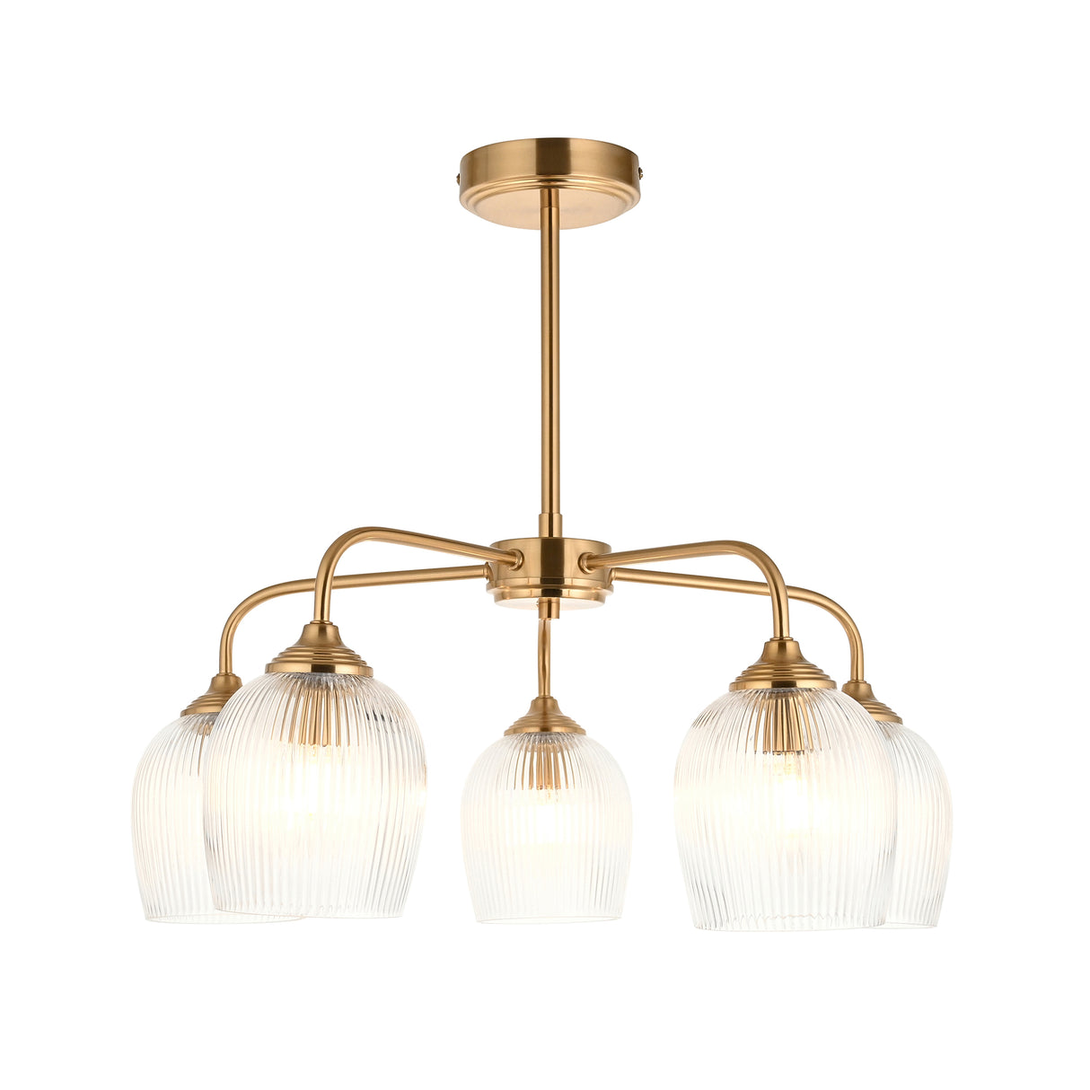 Endon Ashcroft Ribbed 5lt Pendant Brushed aged brass plate & clear ribbed glass