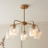 Endon Ashcroft Ribbed 5lt Pendant Brushed aged brass plate & clear ribbed glass