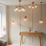 Endon Ashcroft Ribbed 5lt Pendant Brushed aged brass plate & clear ribbed glass