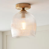 Endon Ashcroft Ribbed Flush Brushed aged brass plate & clear ribbed glass