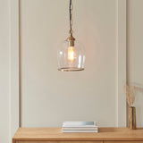 Endon Ashcroft Pendant Brushed aged brass plate & clear glass