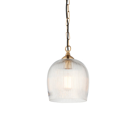 Endon Ashcroft Ribbed Pendant Brushed aged brass plate & clear ribbed glass