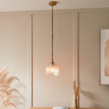 Endon Ashcroft Ribbed Pendant Brushed aged brass plate & clear ribbed glass