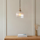 Endon Ashcroft Ribbed Pendant Brushed aged brass plate & clear ribbed glass