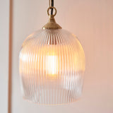 Endon Ashcroft Ribbed Pendant Brushed aged brass plate & clear ribbed glass