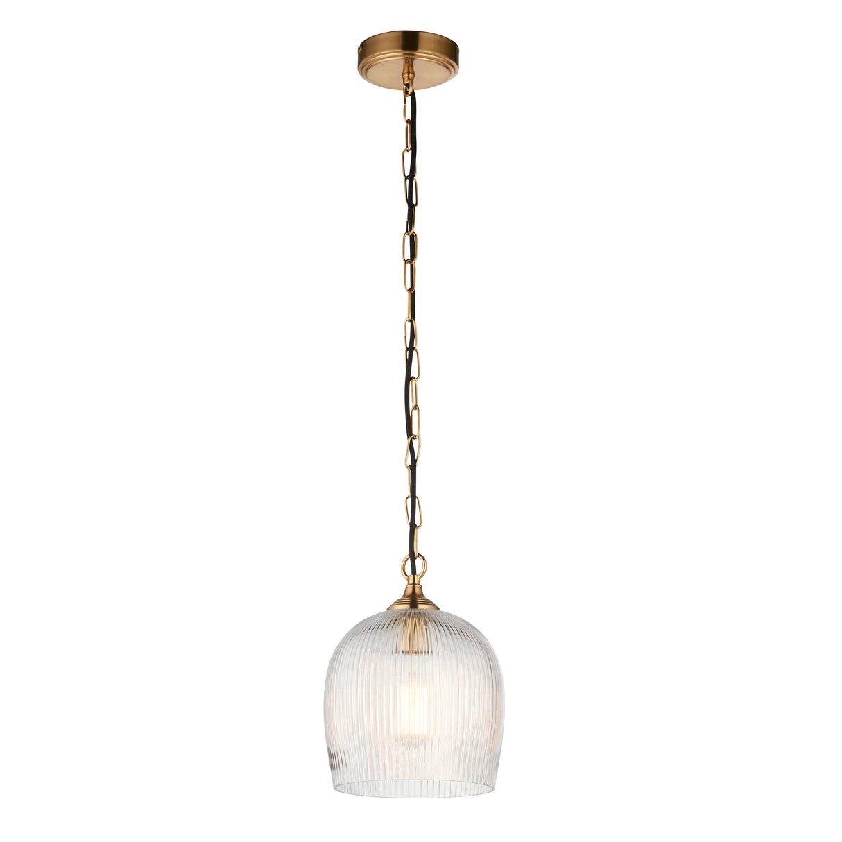 Endon Ashcroft Ribbed Pendant Brushed aged brass plate & clear ribbed glass
