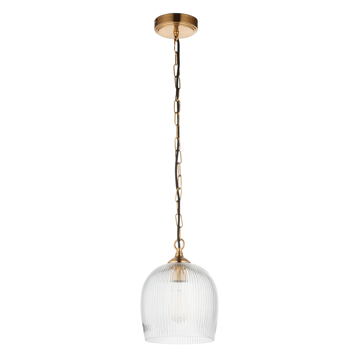 Endon Ashcroft Ribbed Pendant Brushed aged brass plate & clear ribbed glass