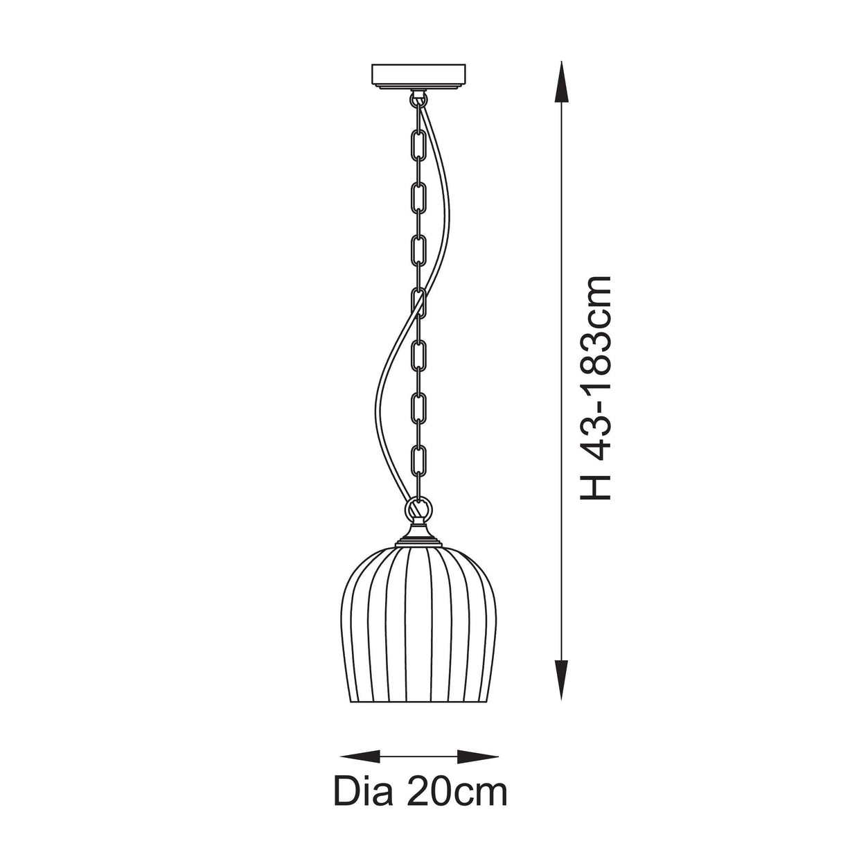 Endon Ashcroft Ribbed Pendant Brushed aged brass plate & clear ribbed glass
