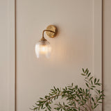 Endon Ashcroft Ribbed Wall Brushed aged brass plate & clear ribbed glass