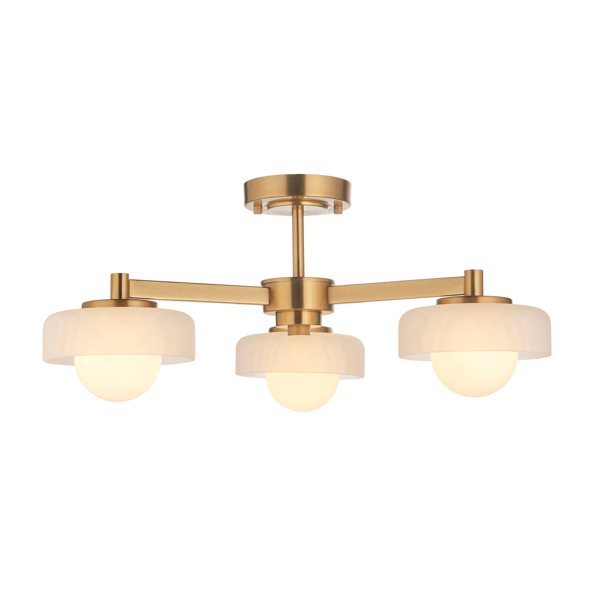 Endon Boss 3lt Semi Flush Brushed aged brass plate with frosted & opal glass