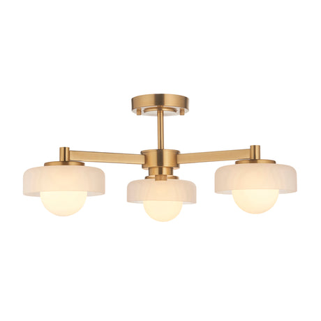 Endon Boss 3lt Semi Flush Brushed aged brass plate with frosted & opal glass