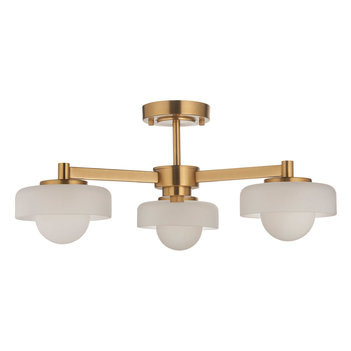 Endon Boss 3lt Semi Flush Brushed aged brass plate with frosted & opal glass