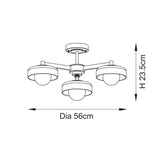 Endon Boss 3lt Semi Flush Brushed aged brass plate with frosted & opal glass
