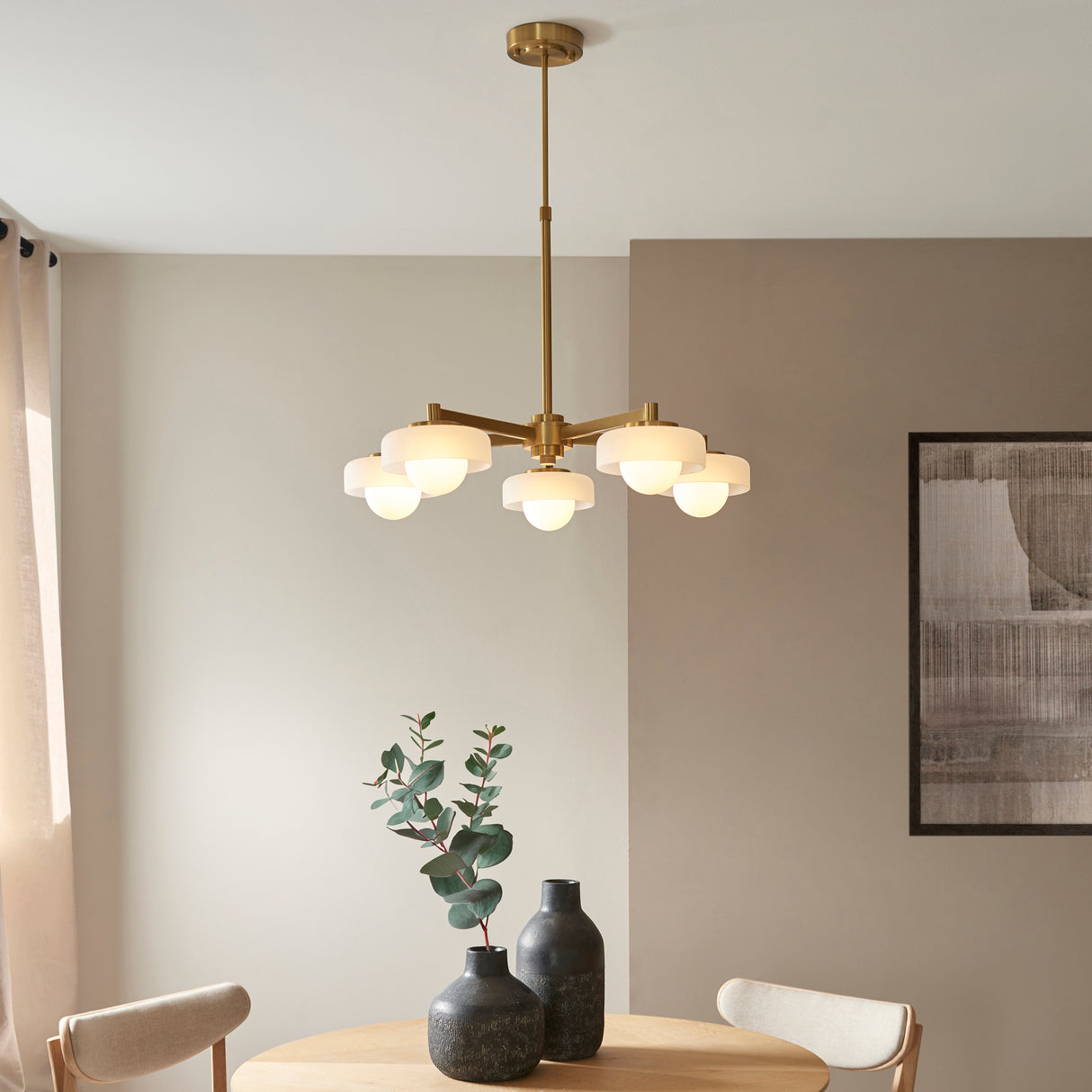 Endon Boss 5lt Pendant Brushed aged brass plate with frosted & opal glass