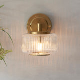 Endon Stamford Wall Brushed aged brass plate & clear ribbed glass