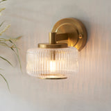 Endon Stamford Wall Brushed aged brass plate & clear ribbed glass
