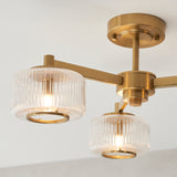 Endon Stamford 3lt Semi Flush Brushed aged brass plate & clear ribbed glass