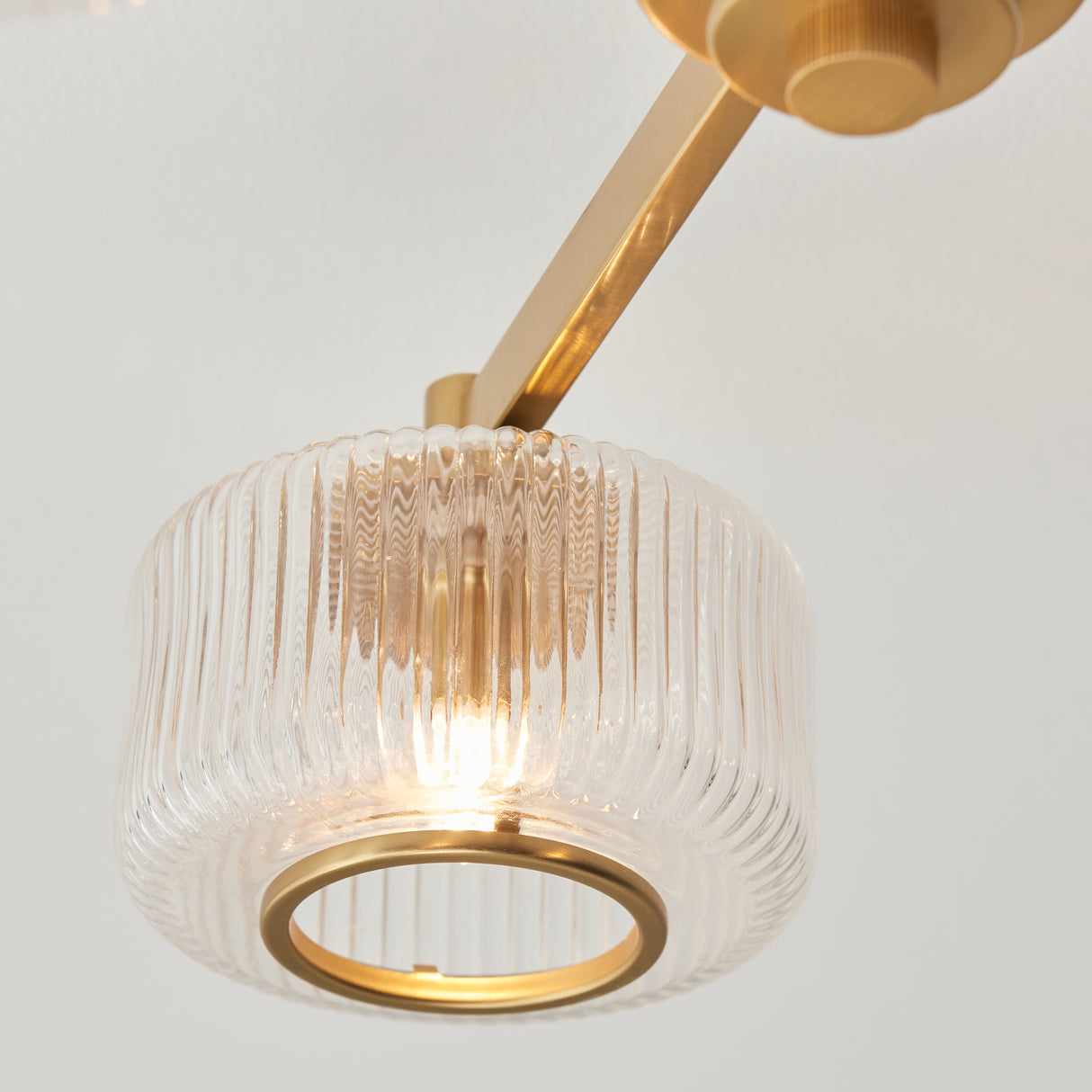Endon Stamford 3lt Semi Flush Brushed aged brass plate & clear ribbed glass