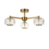 Endon Stamford 3lt Semi Flush Brushed aged brass plate & clear ribbed glass