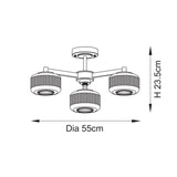 Endon Stamford 3lt Semi Flush Brushed aged brass plate & clear ribbed glass