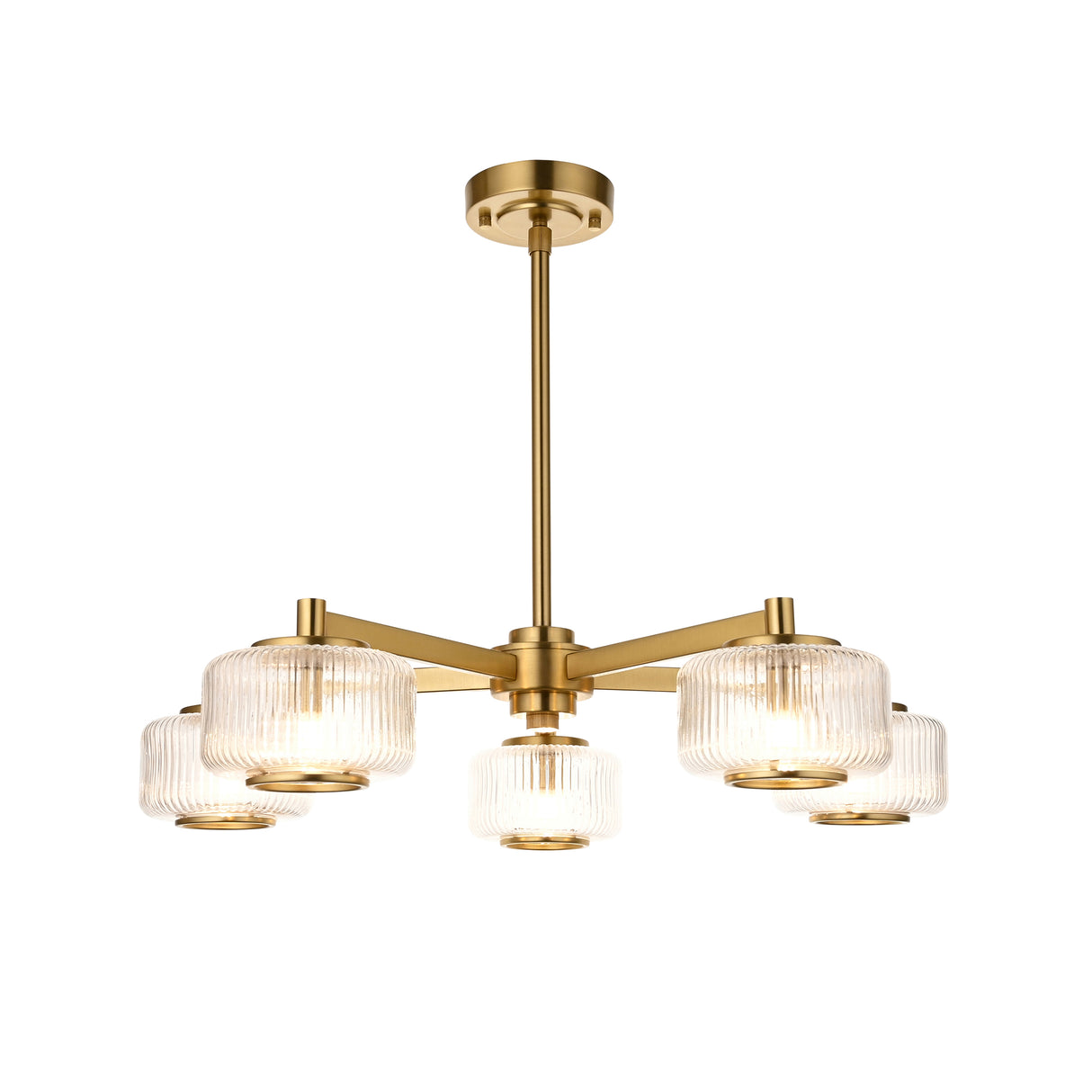 Endon Stamford 5lt Pendant Brushed aged brass plate & clear ribbed glass