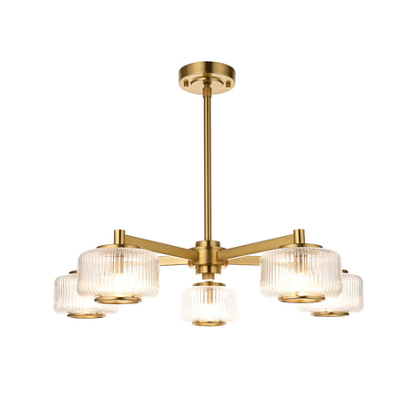 Endon Stamford 5lt Pendant Brushed aged brass plate & clear ribbed glass