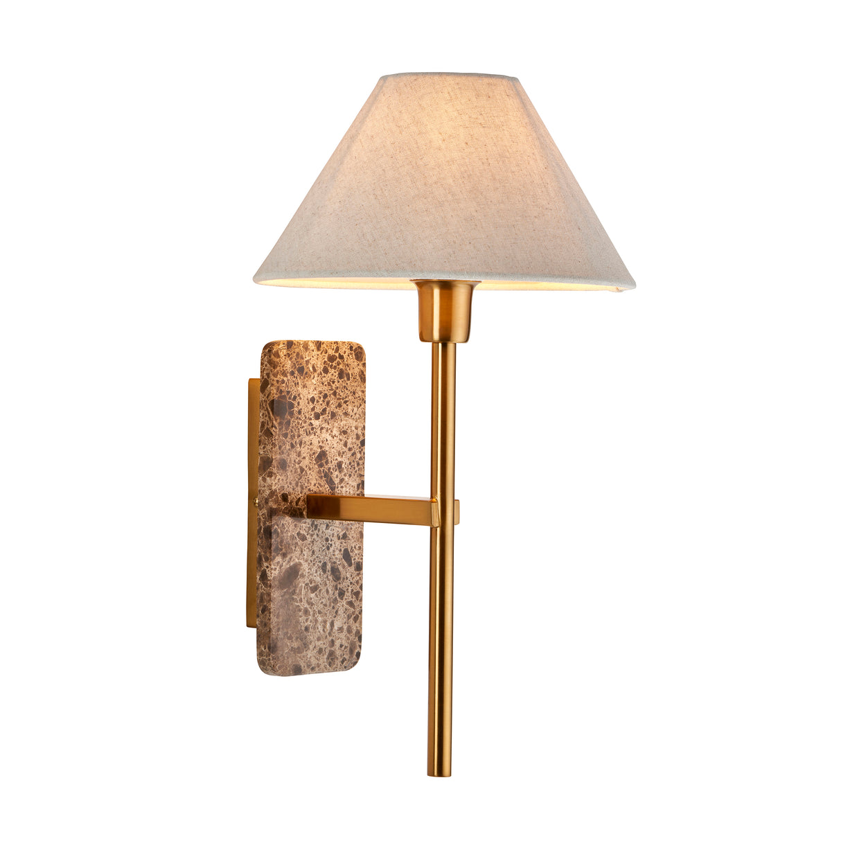 Endon Faro Wall Dark brown Emperador marble & vintage brass with natural linen