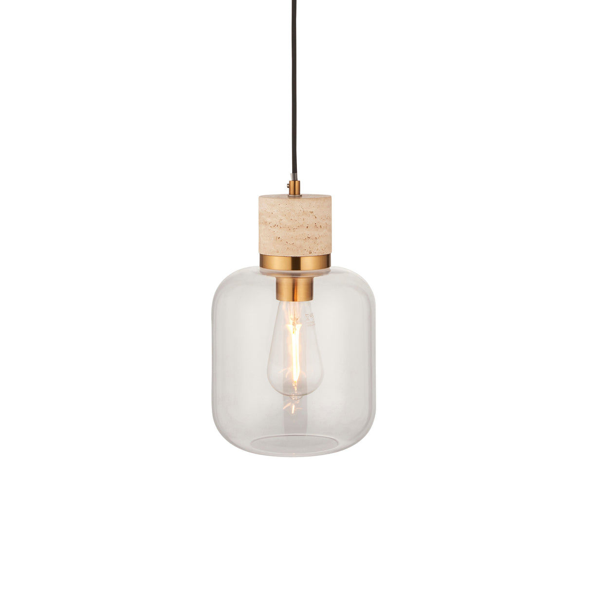 Endon Travi Pendant Natural travertine, vintage brass & clear glass