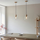 Endon Travi Pendant Natural travertine, vintage brass & clear glass