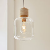 Endon Travi Pendant Natural travertine, vintage brass & clear glass