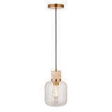 Endon Travi Pendant Natural travertine, vintage brass & clear glass