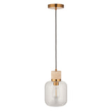 Endon Travi Pendant Natural travertine, vintage brass & clear glass