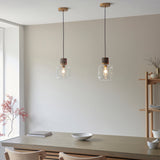 Endon Travi Pendant Dark brown Emperador marble, vintage brass & clear glass