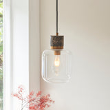 Endon Travi Pendant Dark brown Emperador marble, vintage brass & clear glass