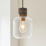 Endon Travi Pendant Dark brown Emperador marble, vintage brass & clear glass