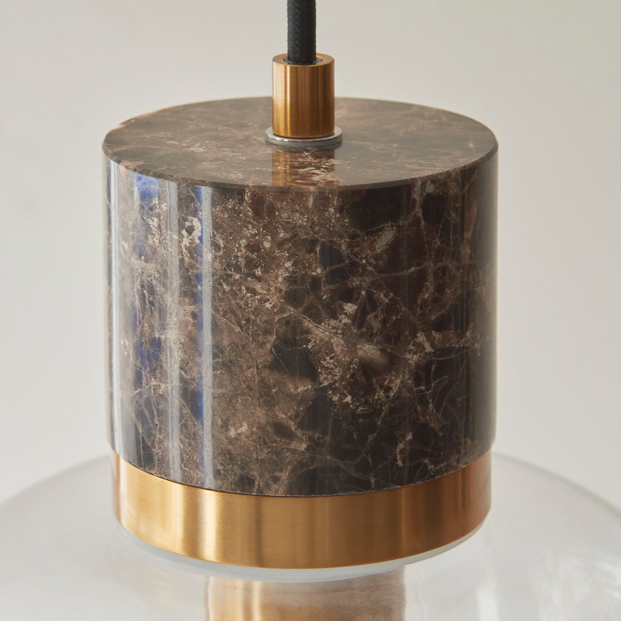Endon Travi Pendant Dark brown Emperador marble, vintage brass & clear glass
