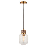 Endon Travi Pendant Dark brown Emperador marble, vintage brass & clear glass