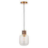 Endon Travi Pendant Dark brown Emperador marble, vintage brass & clear glass