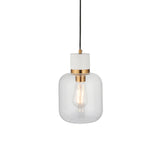 Endon Travi Pendant White volakas marble, vintage brass & clear glass