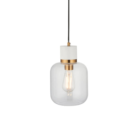 Endon Travi Pendant White volakas marble, vintage brass & clear glass