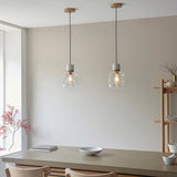 Endon Travi Pendant White volakas marble, vintage brass & clear glass