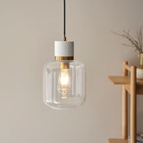 Endon Travi Pendant White volakas marble, vintage brass & clear glass