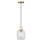 Endon Travi Pendant White volakas marble, vintage brass & clear glass