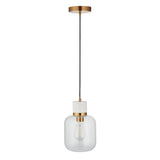 Endon Travi Pendant White volakas marble, vintage brass & clear glass