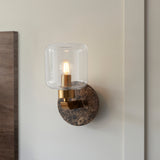 Endon Travi Wall Dark brown Emperador marble, vintage brass & clear glass